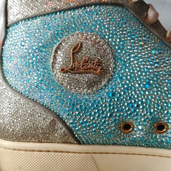 Christian Louboutin Blue & Silver Crystal Strass Louis Junior AB High Sn… - Picture 13 of 16